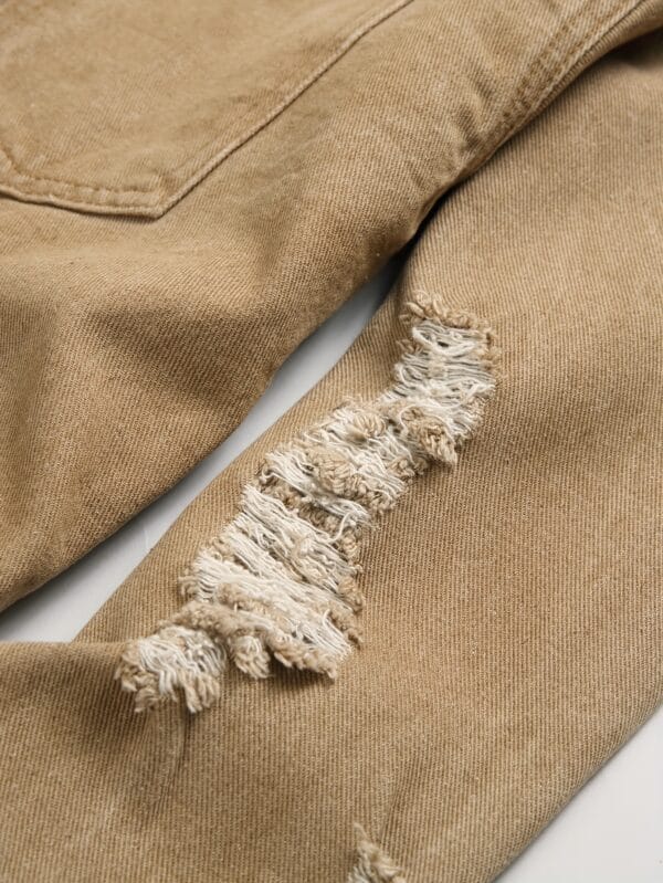 product-fancy-78668f5e-6ddb-4515-bfdc-73d348359fd0 Men's Streetwear Distressed Denim Shirt - Relaxed Fit with Ripped Details, Classic Collar & Button Front, Autumn/Winter Casual Outerwear, Autumn Fashion, Solid Color Design