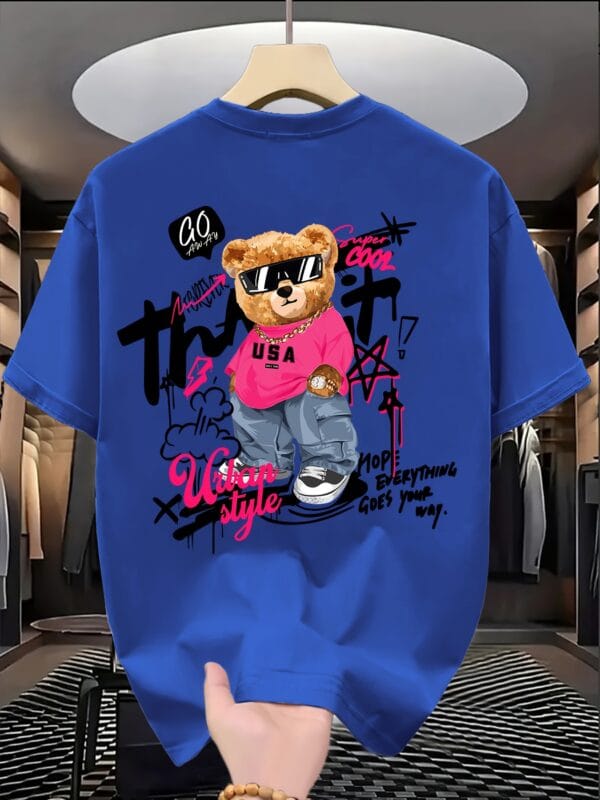 product-fancy-786ffa33-e1cb-4ba7-9913-eb073c455dc0 Men'S Trendy T-Shirt with Cute Bear Print, Casual Loose Short Sleeve Tee for Daily Wear, Outdoor Activities & Shopping Gatherings, Soft Polyester