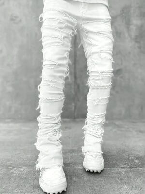 Men's Trendy Stretch Straight-Leg Casual Denim Jeans with Frayed Hem