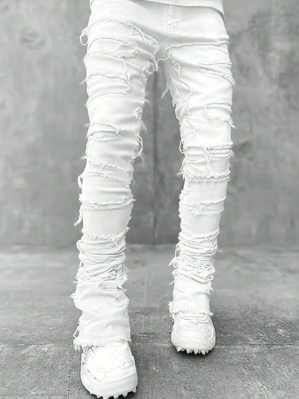 Men's Trendy Stretch Straight-Leg Casual Denim Jeans with Frayed Hem