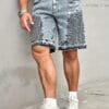 Men's Casual Straight-Leg Distressed Denim Shorts - Frayed Hem & Side Pockets, Machine Washable Regular Fit Summer Shorts for Casual Attire, Solid Color Design