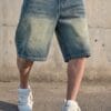 Men'S Casual Loose-Fit Denim Shorts - Knee-Length, Solid Color, Raw Hem, Non-Stretch Fabric, White Sneakers, Perfect for Summer, Casual Summer Wear|Raw Hem Shorts|Nonstretch Fabric