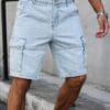 Men'S Summer Streetwear Denim Knee-Length Shorts with Multiple Pockets - Light Blue Washed, Soft Craftsmanship, Casual Style, Non-Stretch Fabric, Everyday Denim Shorts | Streetwear Style | Nonstretch Denim