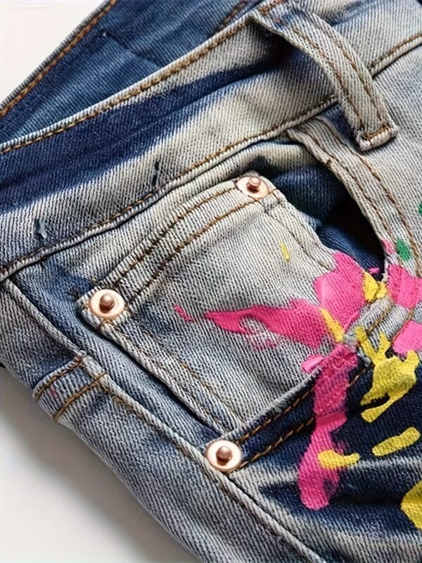 product-fancy-7a8961ea-fa51-45bb-95bc-eb4090c0347c Men'S Streetwear Graphic Print Jeans - Stretch Denim with Colorful Graffiti Design, Ripped Knee & Crotch, Straight Leg Fit, All-Season Casual Pants, Streetwear Fashion | Graffiti Print Jeans | Stretch Denim Fabric