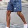 product-fancy-7b0b83a4-d485-42df-a677-9a190971d2b7 Men'S Streetwear Denim Mid-Length Shorts - Washed Blue with Distressed Rips, Star & Anchor Embroidery, Loose Fit, Casual Summer Denim Shorts for Casual Attire, Everyday Denim Shorts | Streetwear Fashion | Detailed Embroidery, Denim Shorts