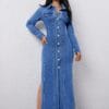 Women'S Stretchy Jeans-like Dress - Elegant Button-front closure, Stretchy denim-like fabric, Formal & Casual Outfits - All-Season Everyday to Party Wear - Women'S Fashion Dress, Versatile Outfit, Highelastic Material, Office Attire, Durable Construction, Fashion Lovers