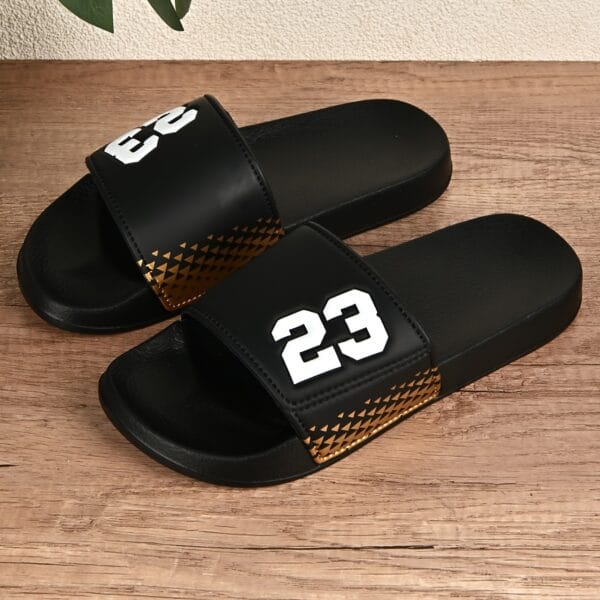 Men'S Slip-On Indoor Slippers - Comfortable PVC Upper & EVA Sole, Black with Bold "58.42cm Design, Perfect for Home, Beach, and Casual Wear, House Slippers