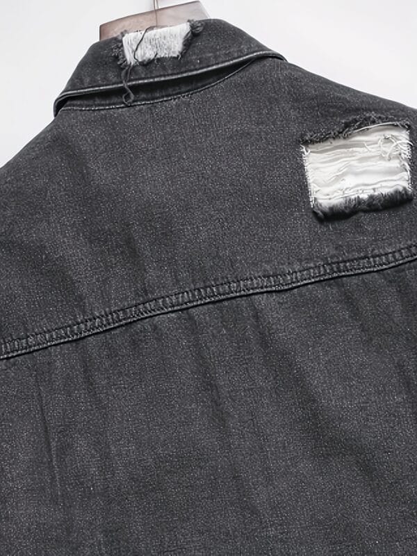 Men'S Casual Denim Shirt - Solid Color, Distressed Ripped Look, Button-Up Front Placket, Loose Fit Long Sleeve with Drop Shoulder Design, Perfect for Weekend Casual, Casual Wear Shirt | Casual Style | Denim Construction