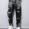 product-fancy-7e9387b5-fb31-4a07-aa7d-61e7f438a548 Men'S Black Distressed Faux Denim in European And American Style with Full Rips for Instagram.