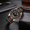 SZTME Trendy Men's Quartz Watch - Casual Fashion with Calendar & World Time, Rose Golden Case, Green/Black Plaid Nylon Strap, Alloy, Non-Waterproof for Casual Attire