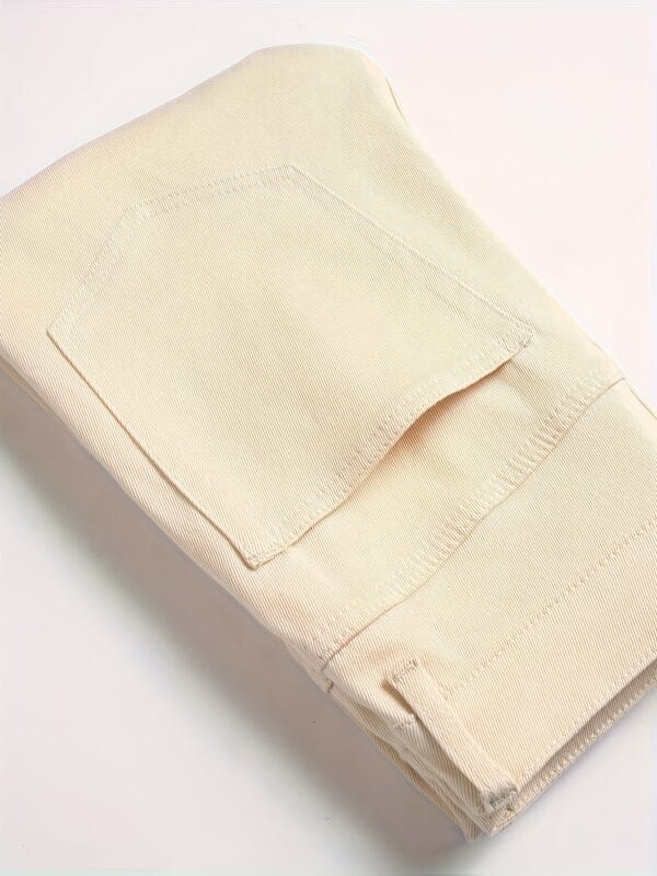 product-fancy-7f59a870-aa66-49ae-8088-a73572fdb331 Men'S Slim-Fit Stretch Denim Jeans with Color-Block Brown Patches & Distressed Details - Casual Spring/Fall Trousers, Regular Length, Light Beige & Brown Contrast Design, Spring Fall Attire, Fashionforward Style, Durable Fabric