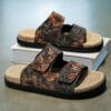 Men's Slip-On Sandals - Tropical Floral beach shoes with Quick-Dry PU Upper & Cushioned EVA Insole - Non-Slip PVC Sole for Pool, Vacation, Casual Outdoors - Slip Resistant Footwear Brown/Green/Red/Blue/Black/Orange/White/ - Lightweight Summer Footwear for Men, Poolside Footwear, Stylish Slipons, Durable Trivet Sole, Vacation Slides, Trendy Slides, Breathable Slides, Outdoor Enthusiasts