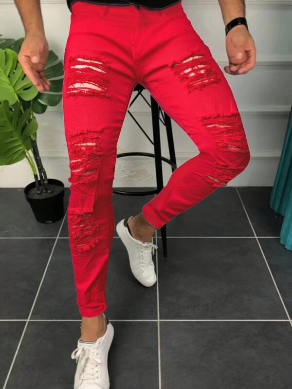 Men's Casual Skinny Fit Ripped Jeans, Men's Versatile Street Style Denim Pants For All Seasons