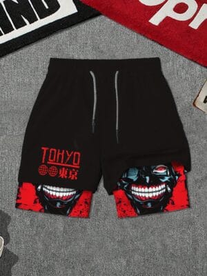 product-fancy-81e97a00-369e-4d23-b9db-bceb4876bdfc Men'S "Tokyo" Graphic Drawstring Basketball Shorts - Red with Skull Design, Casual Sportswear for Running, Yoga, Hiking & Outdoor Activities, Casual Sportswear|Skull Print Shorts|Stretchy Fabric