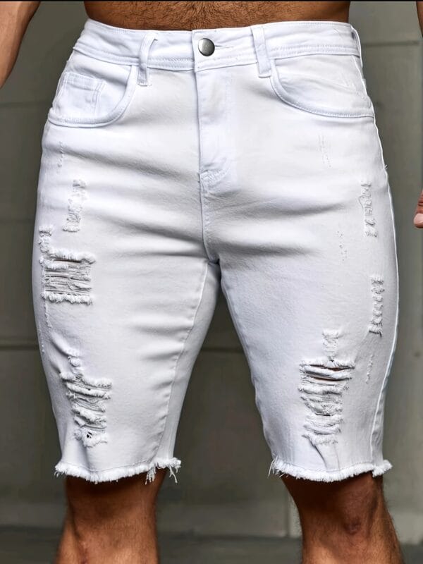 Men'S White Ripped Jeans - Trendy 2025 Design, Stretch Denim, Slim Fit, Mid-Rise, Casual Street Style, Perfect for Casual Attire, Jeans for Me