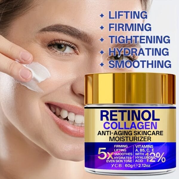 YCB Retinol Collagen Moisturizing Cream 60g/2.12oz - Face Cream with Hyaluronic Acid, Vitamin E, Shea Butter & Caffeine - Firms, Lifts Sagging Light Beige, Improves Elasticity, Even Light Beige, All Light Beige Types, Elegant Packaging, Advanced Skincare Formula