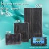 20W/40W/60W monocrystalline silicon solar panel set, including 100A controller, output voltages 5V, 12V, 18V, equipped with USB-5V solar charger, portable mobile charger, and vehicle emergency charger