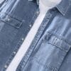 Men'S Casual Denim Shirt - Solid Color Washed Blue, Non-Stretch Fabric, Classic Collar & Chest Pockets, Regular Fit Spring/Fall Style, Adult Sizes, Spring Fall Attire, Mature Style Shirt, Nonstretch Material