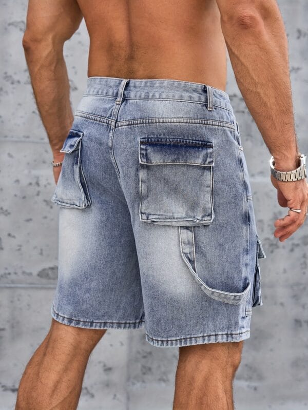 Men'S Casual Denim Cargo Shorts with Multiple Pockets - Loose Fit, Knee-Length, Light Blue, Non-Stretch Fabric, Perfect for Casual Attire, Party Shorts|Pocketed Shorts|Woven Texture
