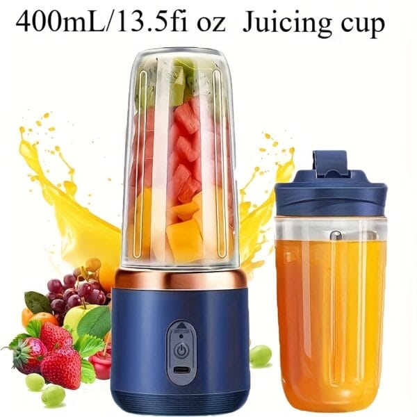Portable Juicer 2-in-1 Multifunctional Rechargeble Battery | Compact Food Grade Polypropylene Cup for Personal and Family Fruit Squeezing, Easy to Carry Outdoors Durabl Plastic Material with 6 Blades & USB Charger - Suitable for Making Smoothies Shakes Iced Drinks Valentine's Day Thanksgiving Christmas Mother’S DAY Gift