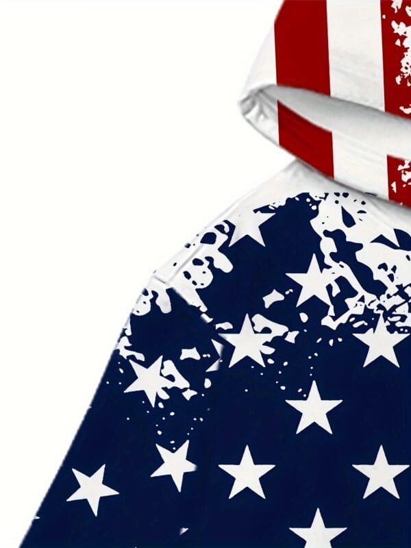 [Everyday Pullover] Men's Patriotic 3D American Flag Print Hoodie - Casual Polyester Pullover with Kangaroo Pocket, Machine Washable, Comfort Fit