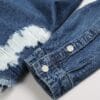 Men'S Distressed Denim Shirt - Blue Washed Jean Look, Casual Street Style, Non-Stretch Fabric, Regular Fit for Spring/Fall