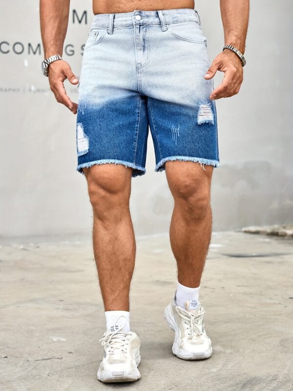 Men's Casual Straight-Leg Denim Shorts - Distressed Light Blue Wash, Relaxed Fit with Pockets, Machine Washable Summer Casual Wear, Shorts Jeans, Pocketed Swimwear, Shortlined Swimwear, Solid Color Design, Durable Fabric