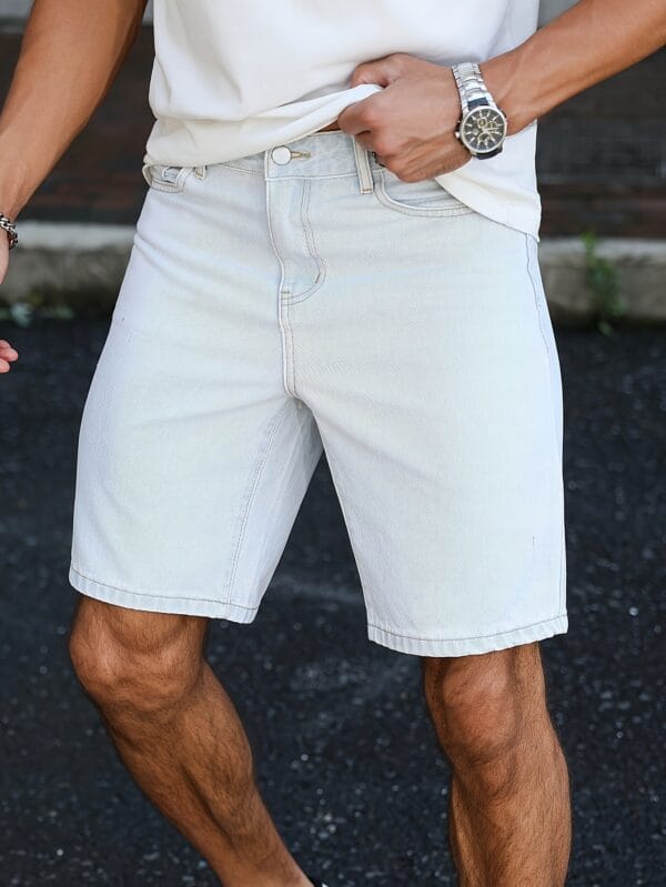 Men's Light Blue Jeans - Non-Stretch Straight-Leg Casual Shorts, Machine Washable Everyday Pants for Office, Outings & Social Events - Classic Denim Shorts for Men, Office Attire, Timeless Design, Quality Stitching, Summer Wardrobe