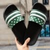 Men's Black Slides with Red & White Star Pattern - Non-Slip, Odor-Resistant Summer Slippers for Indoor & Outdoor Use, Comfortable EVA/PU Upper & Rubber Sole