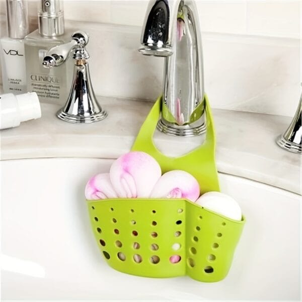 1pc Adjustable Kitchen Sink Organizer with Drain Hole - Heavy-Duty Faucet Sponge Holder, Space-Saving Countertop Storage Basket, Compatible with Sponge, Scrub Pad, Soap Bar - Under Faucet or Over Sink Installation - Durable Plastic Construction, Kitchen Sink Accessories, Perforated Design, Sturdy Construction, Home Cooks