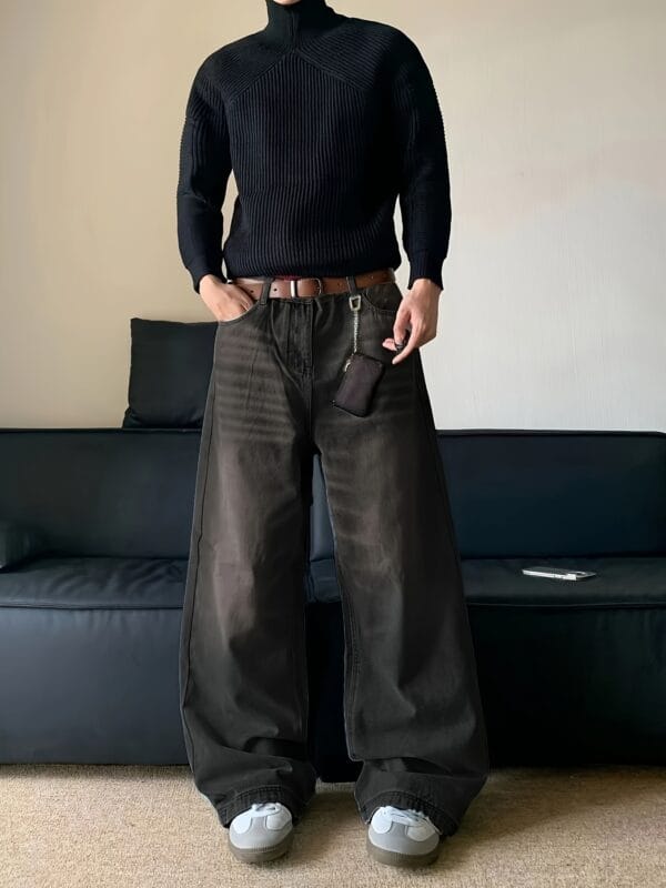Men's Fashion Denim Pants with Stretchable Fabric, Loose and Comfortable Long Trousers