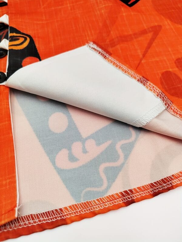 Men'S Vibrant Abstract Geometric Print Shirt - Casual Mandarin Collar Short Sleeve, Orange with Black & White Patterns, Lightweight Summer Outdoor & Party Wear, Button-Up Front, Regular Fit, Nonelastic Fabric