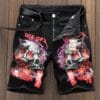 product-fancy-8d4f5bda-2a42-4b4b-9a0c-a92cb0181a9f Men'S Slim-Fit Denim Shorts with Skull & Flames Print - Black Streetwear Casual Shorts, Button Closure, Zipper Fly, Non-Stretch Fabric, Perfect for Nightclubs & Casual Attire, Clubwear Shorts | Edgy Fashion | Nonstretch Fabric