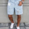 product-fancy-8f9ecc0e-c062-4726-83ff-ef26ecf86cd1 Men'S Streetwear Denim Mid-Length Shorts - Washed Blue with Distressed Rips, Star & Anchor Embroidery, Loose Fit, Casual Summer Denim Shorts for Casual Attire, Everyday Denim Shorts | Streetwear Fashion | Detailed Embroidery, Denim Shorts