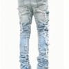 product-fancy-904705c4-1d87-42af-b910-f3a65281de5e Men'S Slim-Fit Stretch Faux Denim Faux Denim with Embroidered Rips - Casual Light Blue Washed Faux Denim, Medium Stretch, Regular Length, All-Season Comfort Fit, Comfortable Clothing | Embroidered Faux Denim | Medium Stretch Fabric