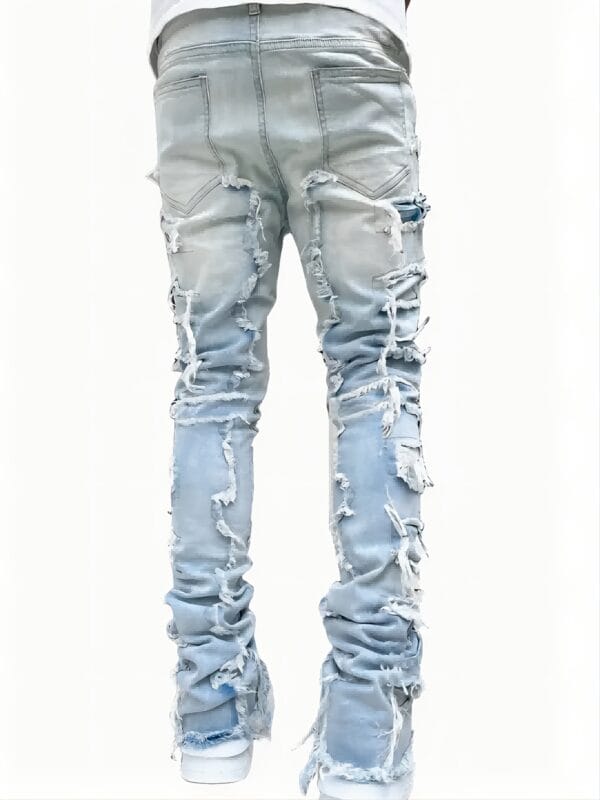 product-fancy-904705c4-1d87-42af-b910-f3a65281de5e Men'S Slim-Fit Stretch Faux Denim Faux Denim with Embroidered Rips - Casual Light Blue Washed Faux Denim, Medium Stretch, Regular Length, All-Season Comfort Fit, Comfortable Clothing | Embroidered Faux Denim | Medium Stretch Fabric