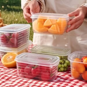 4pcs Fruit and Vegetable Fresh-Keeping Containers Suitable for Sealing and Storing Fruits, Vegetables, and Meats with Large Capacity, Easy to Clean, Reusable for Refrigerator Freshness, Outdoor Picnic, Convenient to Carry, Ideal Choice for Home Use