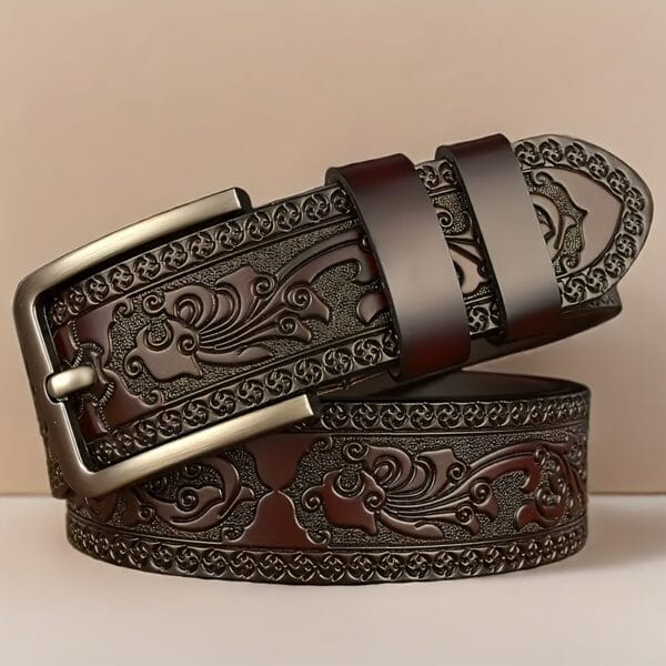 product-fancy-92b6d233-8d6c-4909-a414-5fc0491a10c1 Men'S Vintage Genuine Leather Belt with Alloy Buckle - Elegant Carved Design, Perfect for Business & Casual Wear - Ideal Gift for Father or Husband