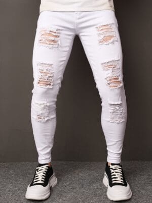 Men's Slim-Fit Straight-Leg White Jeans - Stretch Comfort Mid-Rise Office Commuter Pants, Machine Washable All-Season Casual Trousers for Adults