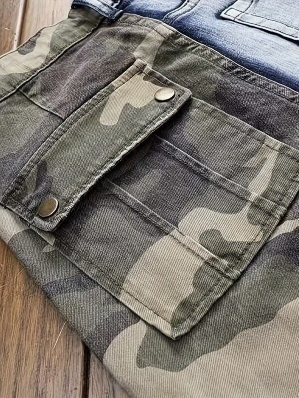 product-fancy-94a343ce-924b-43fb-8b2f-97e1bf443ffd Camouflage Patchwork Cargo Stretch Jeans with Multiple Pockets