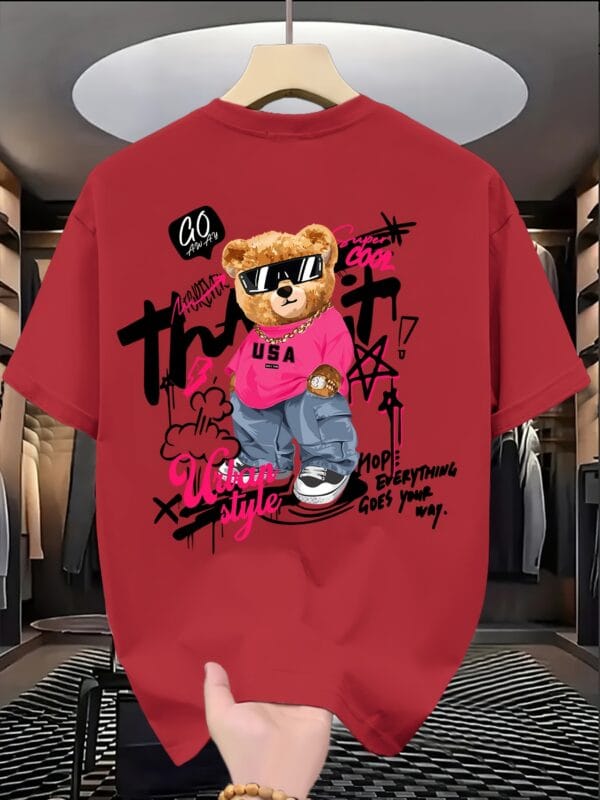product-fancy-954075af-eb1c-4d24-a761-5397d26e43d9 Men'S Trendy T-Shirt with Cute Bear Print, Casual Loose Short Sleeve Tee for Daily Wear, Outdoor Activities & Shopping Gatherings, Soft Polyester