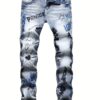 European and American Hip-Hop Street Style Daily Ultra-Thick Embroidered Stretch Slim Fit Straight-Leg Jeans for Men, Outdoor Casual Pants
