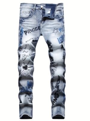 European and American Hip-Hop Street Style Daily Ultra-Thick Embroidered Stretch Slim Fit Straight-Leg Jeans for Men, Outdoor Casual Pants