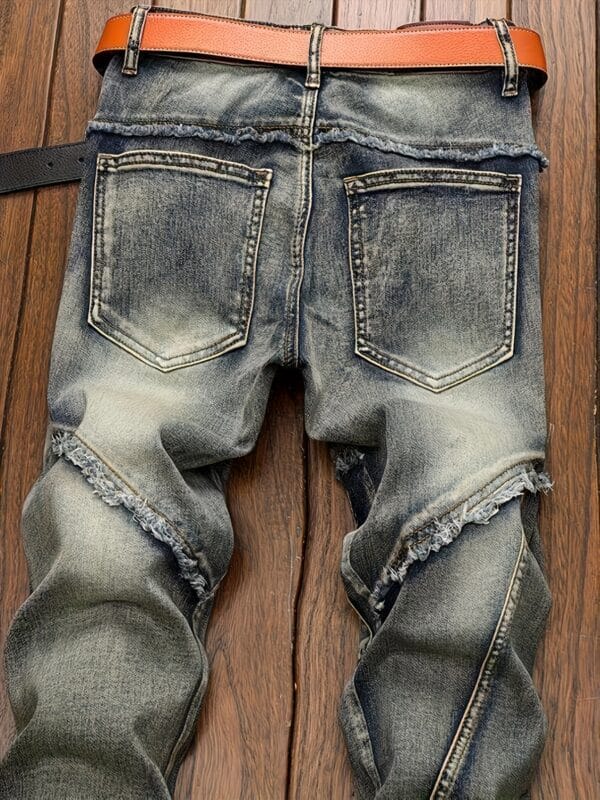 Men'S Skinny Faux Denim - Stretch Slim Fit Streetwear Pants, All-Season Skinny Leg Faux Denim for Urban Fashion, Casual & Formal Outfits - Non-See-Through Fabric, Street Style, Distressed Details, Quality Stitching, Stylish Trousers, Young Adults, Formal Attire, Modern Streetwear, Durable Stitching, Versatile Trousers, Young Men