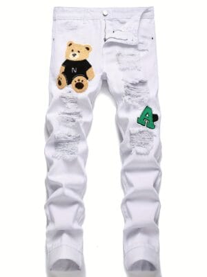 Men'S Straight-Leg Distressed Faux Denim - Classic Five-Pocket Design, Non-Stretch Faux Denim Pants for Everyday & Formal Outfits - All-Season Vintage Look (Casual, Formal, Formal Events) - Adult Men'S Faux Denim, Versatile Clothing, Detailed Pocket Design, Event Attire, Classic Style, Sturdy Construction, Fashion Enthusiasts