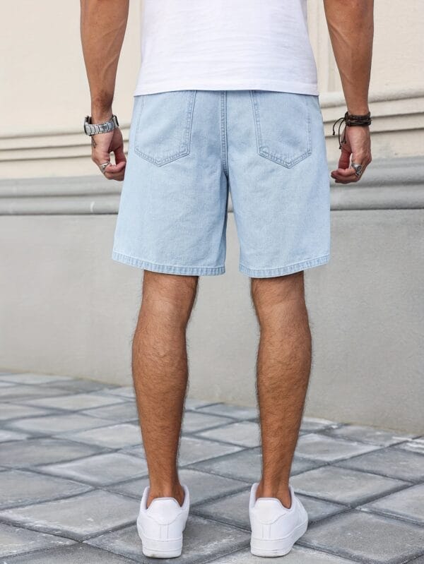 product-fancy-9765af3d-5508-4e85-8ca9-8e4b415e1703 Men'S Streetwear Denim Mid-Length Shorts - Washed Blue with Distressed Rips, Star & Anchor Embroidery, Loose Fit, Casual Summer Denim Shorts for Casual Attire, Everyday Denim Shorts | Streetwear Fashion | Detailed Embroidery, Denim Shorts