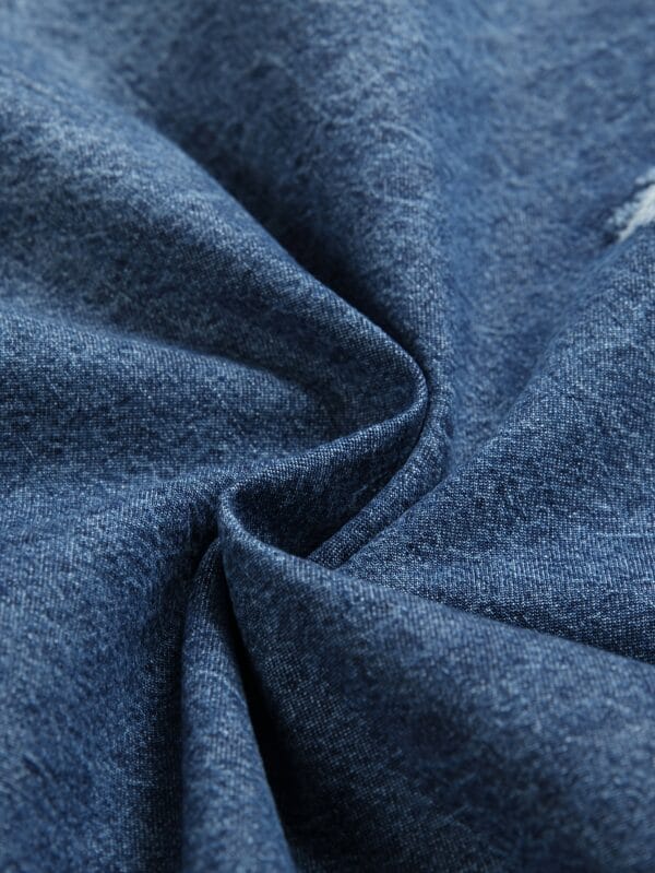 Men'S Distressed Denim Shirt - Blue Washed Jean Look, Casual Street Style, Non-Stretch Fabric, Regular Fit for Spring/Fall