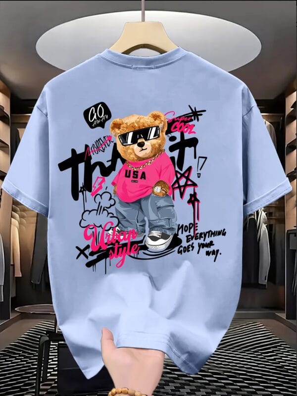 product-fancy-99139792-ed0d-4334-92dc-9b0097ecfc81 Men'S Trendy T-Shirt with Cute Bear Print, Casual Loose Short Sleeve Tee for Daily Wear, Outdoor Activities & Shopping Gatherings, Soft Polyester