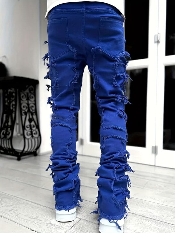 product-fancy-9a097660-178f-415a-a1aa-a70ca024872e Men's Solid Loose Fit Stacked Frayed Jeans, Chic Street Design Stylish Male Bottoms For All Seasons