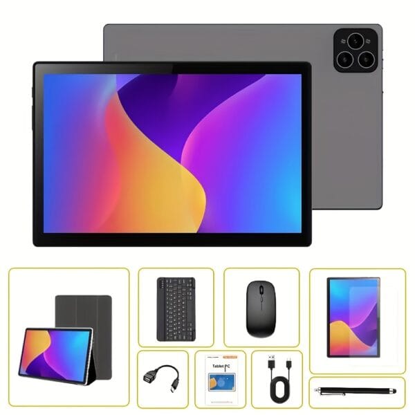 CRELANDER 10.1" 2-in-1 Android Tablet PC MTK 6763 Deca Core CPU with HD Display, 12GB (4GB+ 8GB Expandable) with RAM Support 1TB Expansion, 5000mAh Battery, Dual Camera, SIM Card Slot 4G LTE Calling Ultimate Office Bundle with Wireless Keyboard, Mouse, Stylus & Foldable Case, Tablet, Pad